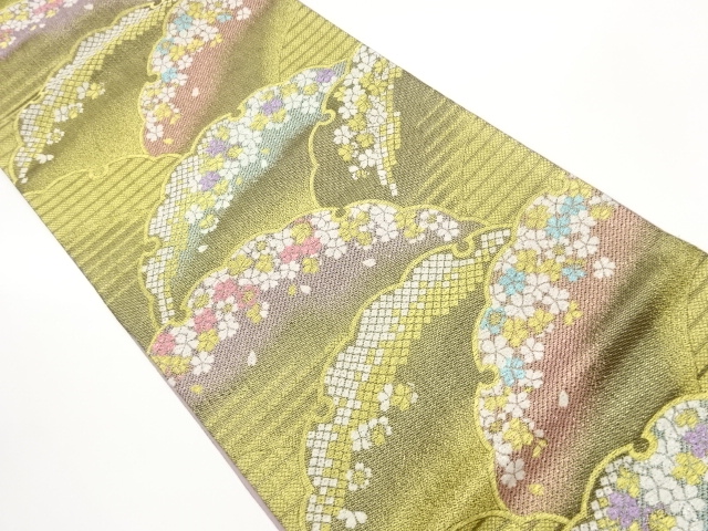 JAPANESE KIMONO / FUKURO OBI / SILK / WOVEN SNOWFLAKE & SAKURA